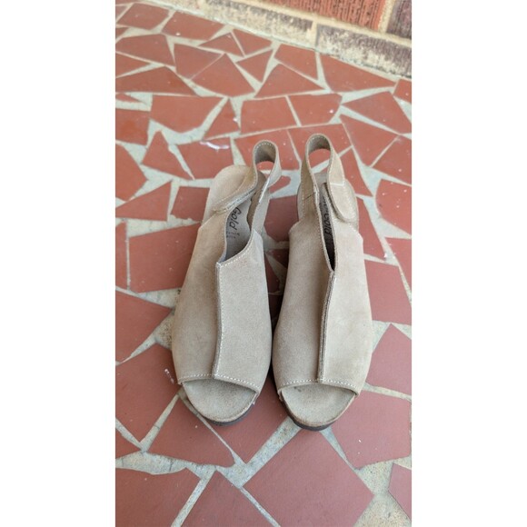 Bio-Gold Suede Wedge Peep Toe Slingback Sandals-Taupe-Sz 7.5 Made in Italy - Picture 7 of 11